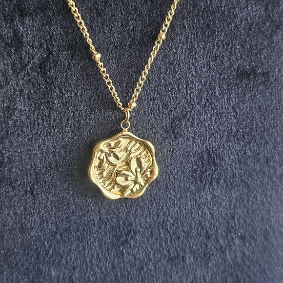 stainless steel Jewelry - Stainless Steel Necklace with Embossed Circular Pendant